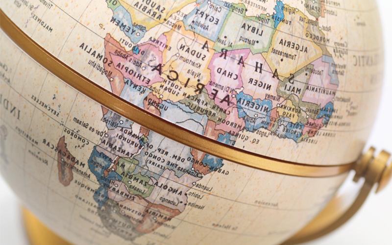 close up image of a globe featuring Africa 
